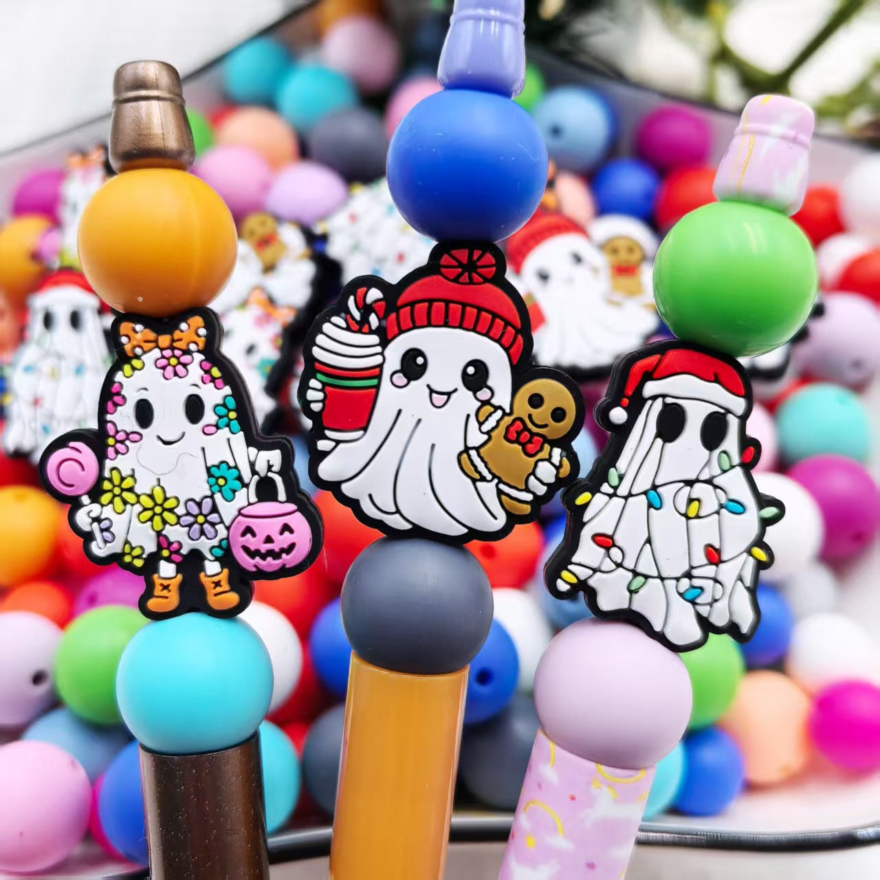 Wholesale 10pcs/pack 2D Christmas  Cartoon Focus Beads  DIY Silicone Beads